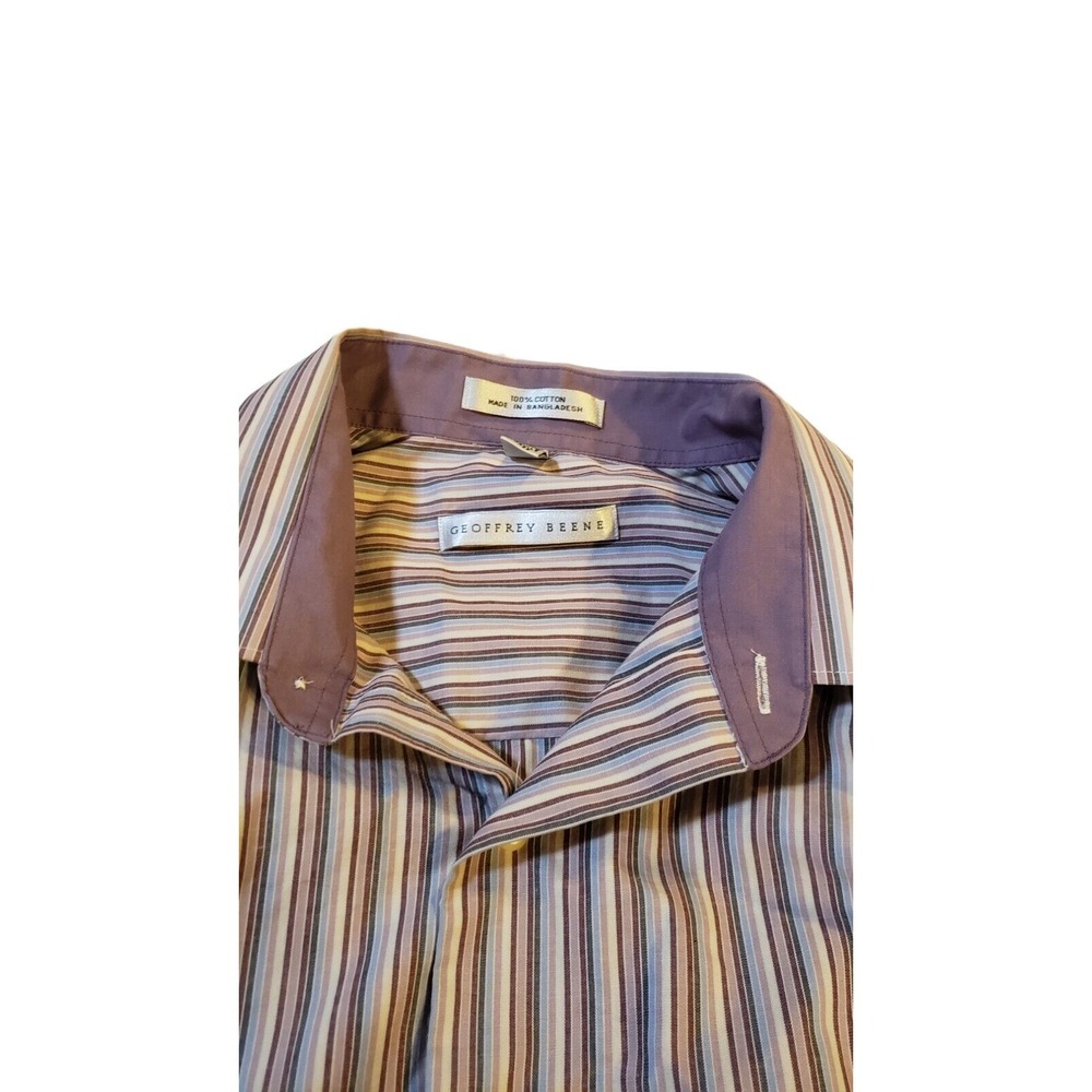Geoffrey Beene Mens Striped‎ Long Sleeve Shirt Size Large 16, 32-33 Wrinkle Free